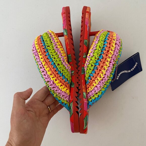 New Farm Rio Rainbow Crochet Puffly Flip Flop Sandals Shoes - Picture 2 of 9